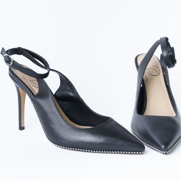 Black leather sling backs - Picture 1 of 4